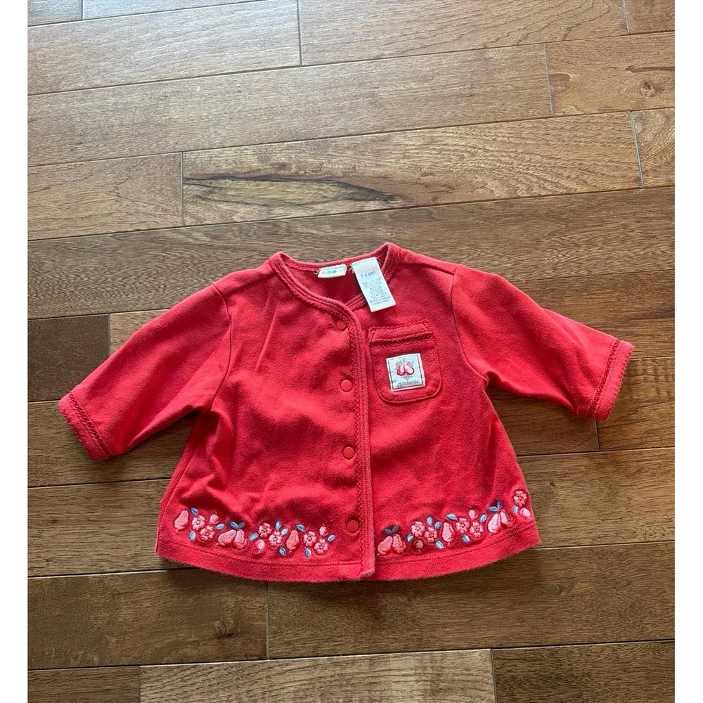 Red baby cardigan with pear floral  embroidery Gymboree 3-6 months